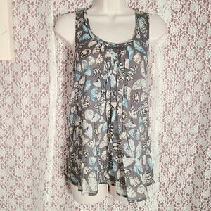 anthropologie Edme' and Esyllte grey butterfly print flowing tank top size 2